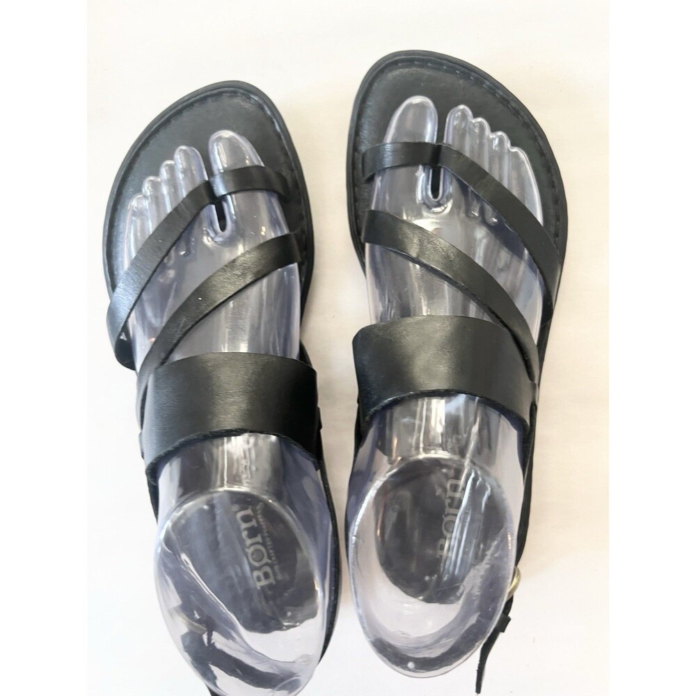 Born Womens Belluno Thong Slingback Sandals 7 Black Leather Casual Comfort Flat - Picture 6 of 9
